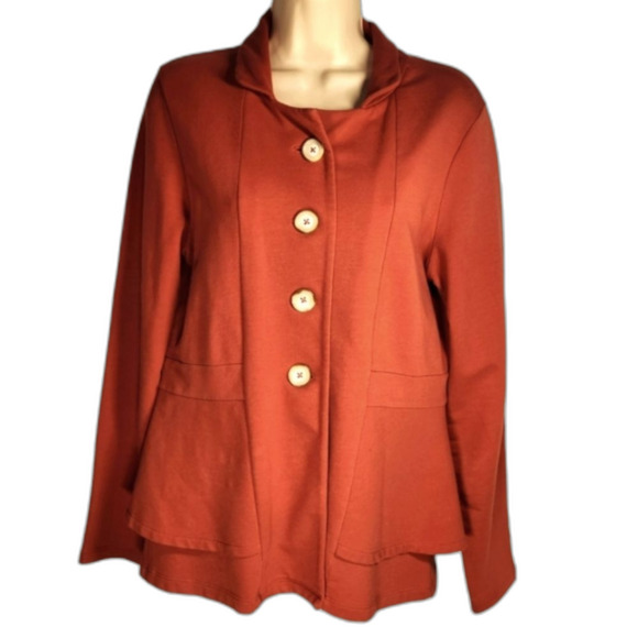 Lilla P Jacket‎ Blazer Rust Orange Cotton Stretch Ruffle Layered Slouchy M - Picture 1 of 9